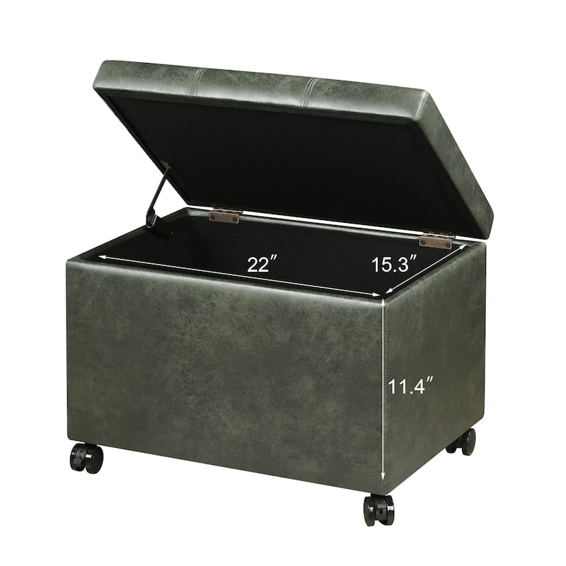 Adeco Faux Leather Storage Ottoman for Living Room Footstool