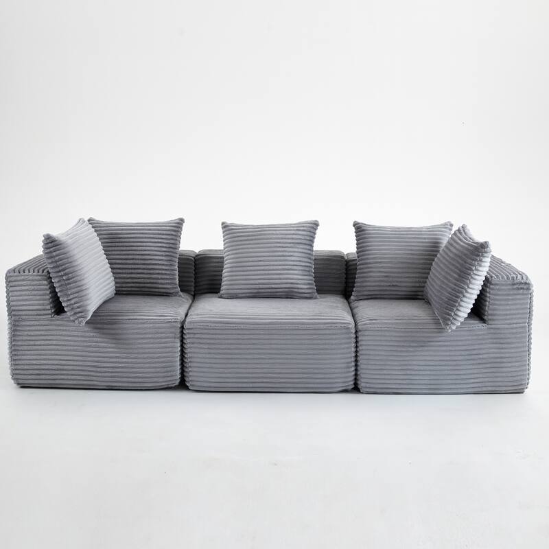 Grey Corduroy Modular Sectional Sofa 4 Seat Magic Cube Design 107" Wide No Assembly Required Compressed Foam Cushions