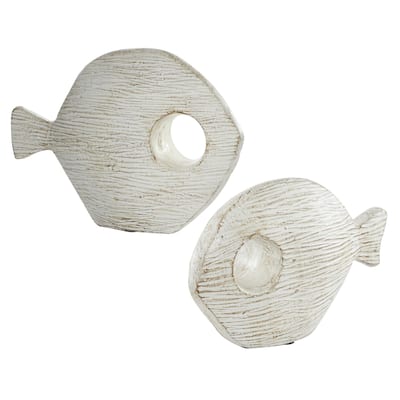 Ceramic Fish Sculpture - Set of 2 White - Roche River Decor - 4"W x 19"L x 13"H