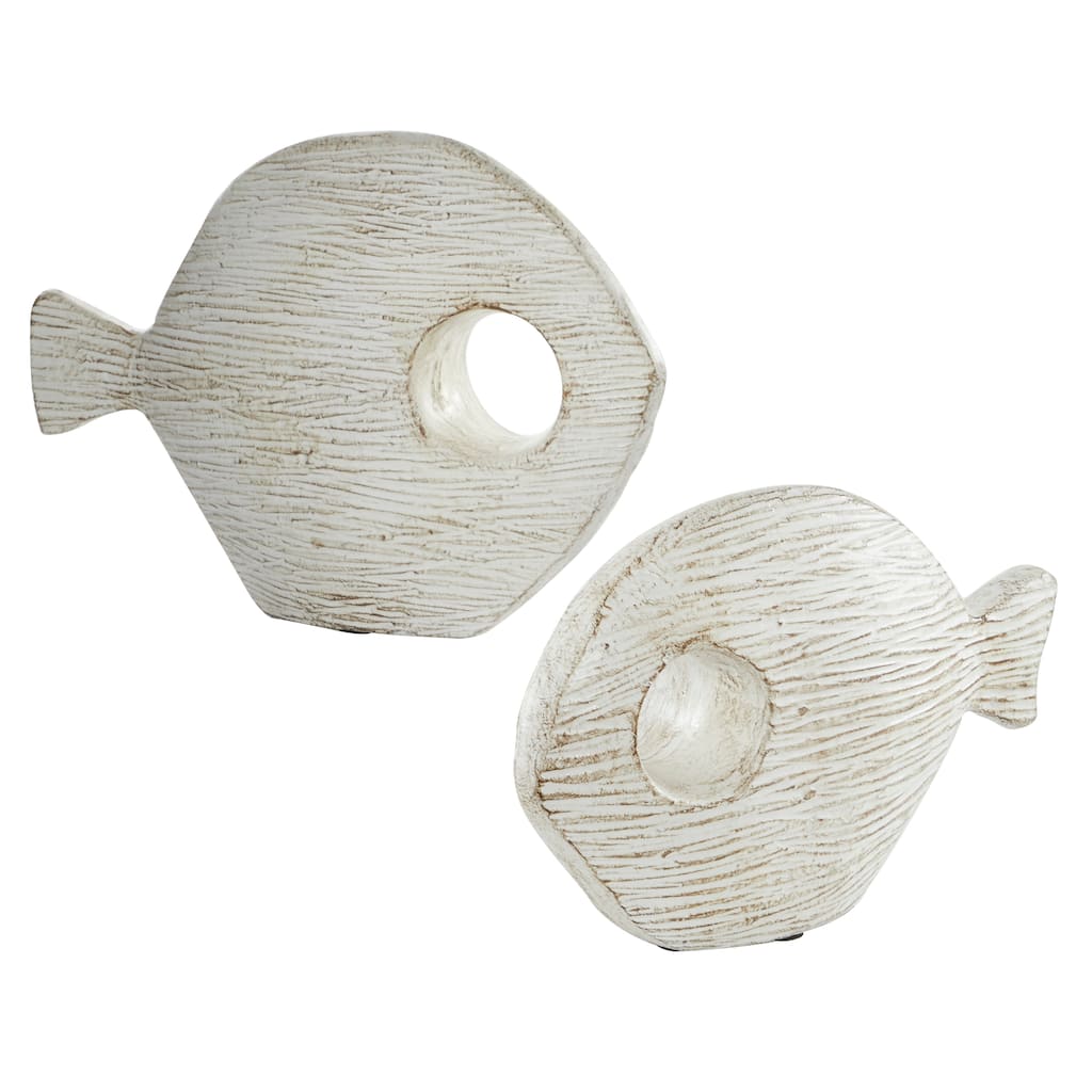 Ceramic Fish Sculpture - Set of 2 White - Roche River Decor - 4"W x 19"L x 13"H