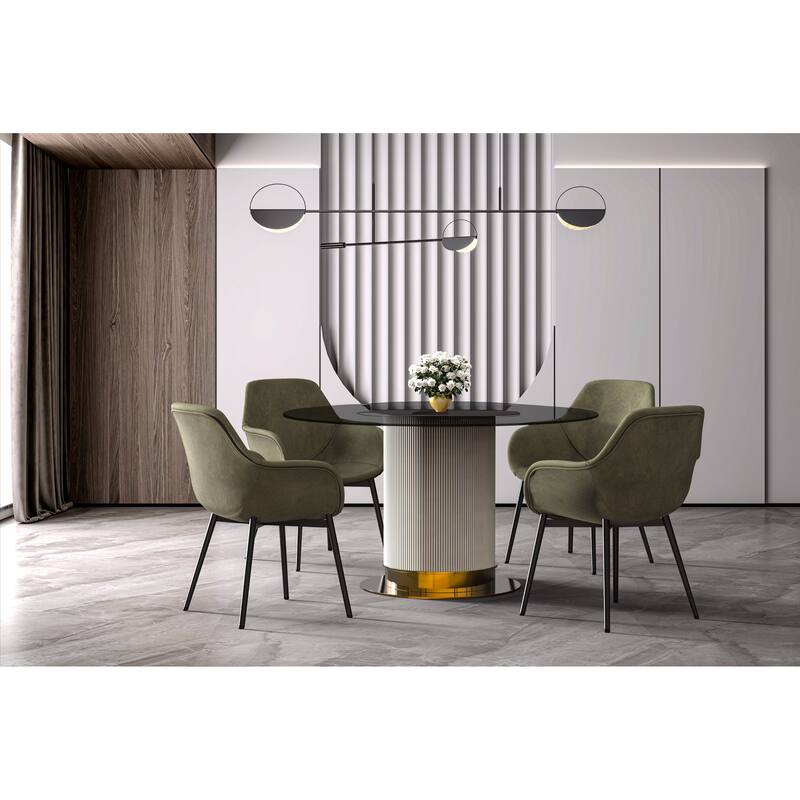 Jexis Round Dining Table with Glass/Sintered Stone Tableop