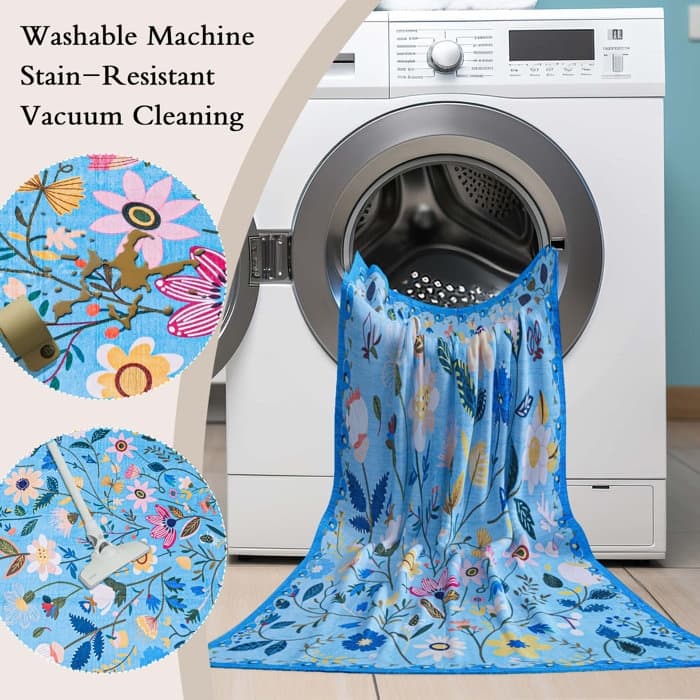 Nature Floral Non-Slip Machine Washable Colorful Modern Area Rug