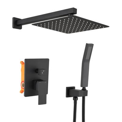 1-Spray Square Hand Shower and Showerhead Wall Combo Kit in Matte Black - 10*14.57