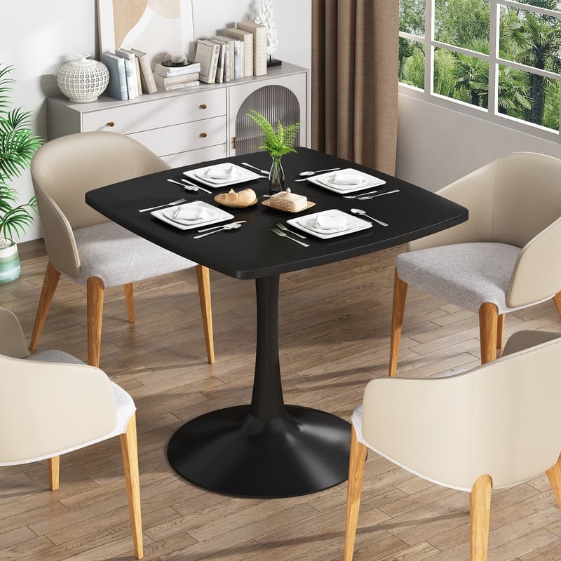 31.5" Modern Kitchen Dining Table for 2-4 Persons, Square Dinner Table, Leisure Table with Metal Pedestal Base