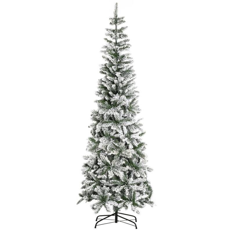 HOMCOM Unlit Snow-Flocked Slim Pine Tree - Realistic Branches - Green