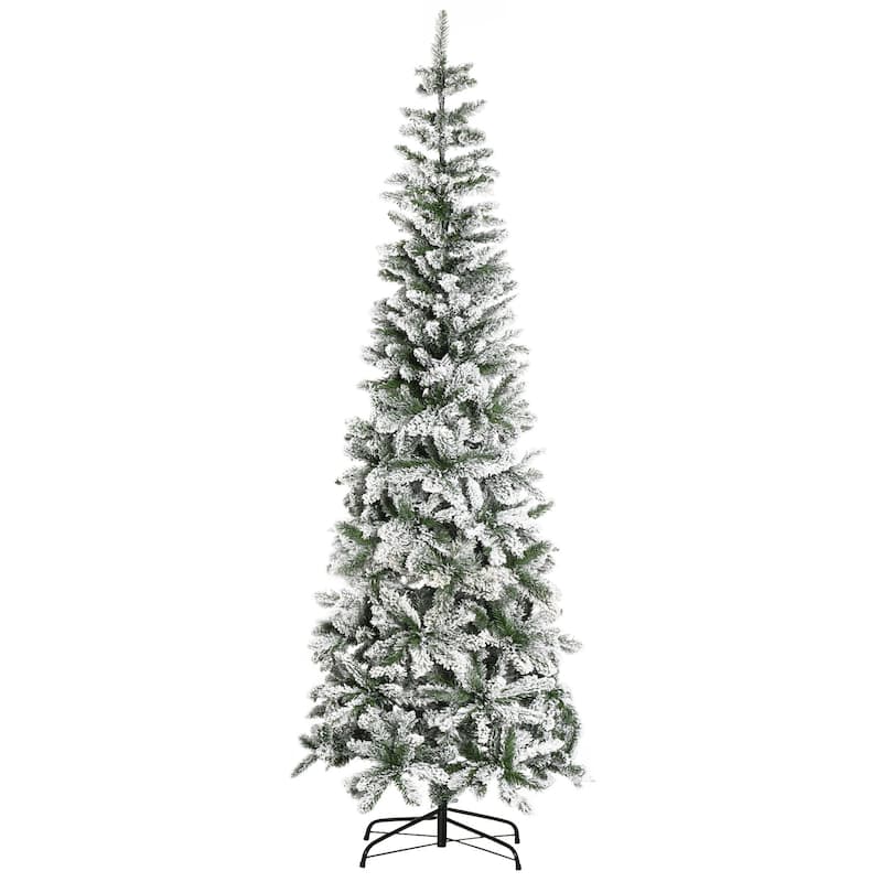 Realistic 7.5ft Snow-Flocked Pine Christmas Tree with Full Branch Tips and Sturdy Steel Base Xmas Tree for Home Holiday Decor