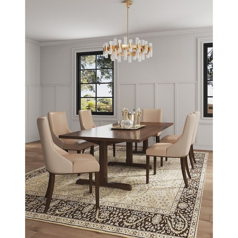 Manhattan Comfort Shubert Modern Faux Leather and Velvet Dining Chair - Tan - Set of 2