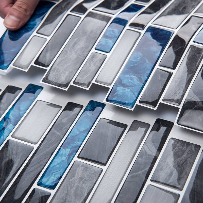Art3d 12"x12" Vinyl Peel and Stick Backsplash Tile (10-Pack) Marble blue&Gray