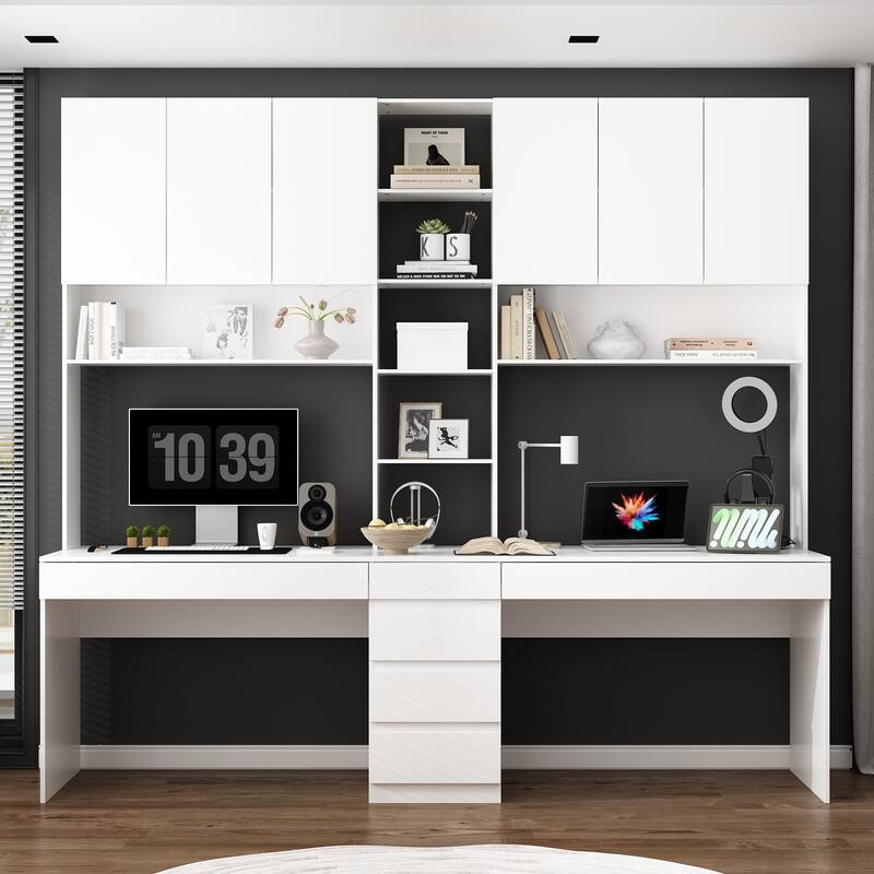 2-Seater Gaming and Work Desk with Shelving Functional Home Furniture