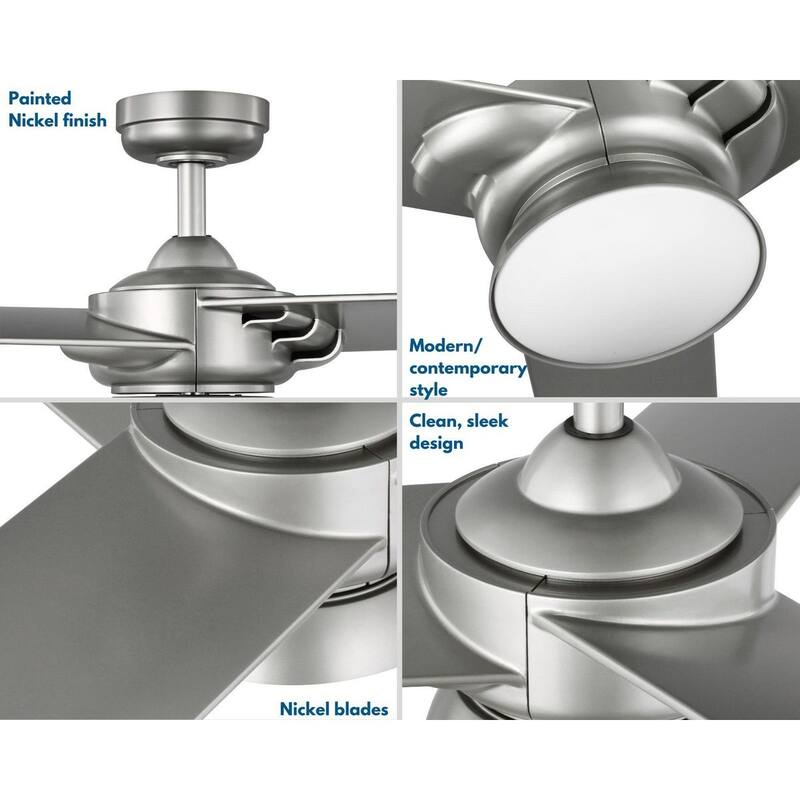 Edwidge Collection 3-Blade Painted Nickel 52-Inch DC Motor LED Contemporary Ceiling Fan - 52 in x 52 in x 13.55 in