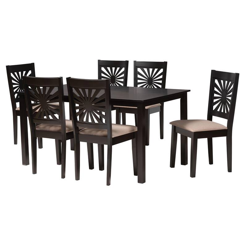 Olympia Modern styled Fabric Upholstered and Brown Finished Wood Dining Set - Beige, Espresso Brown - 7-Piece