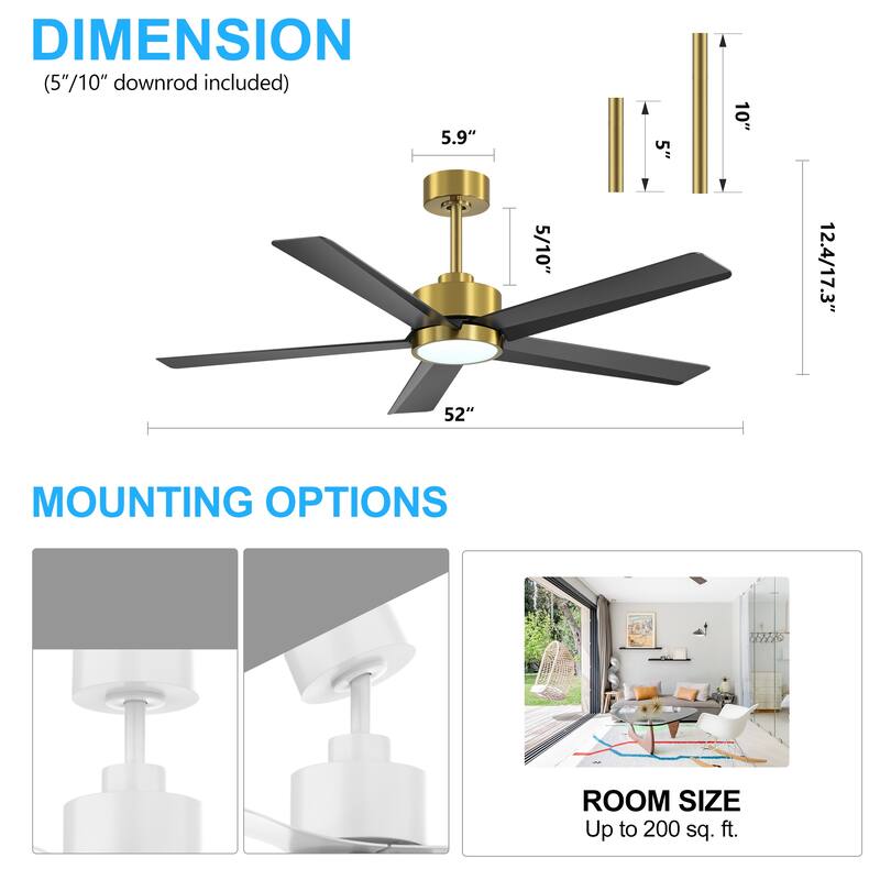 Breezary 65"/52"/42" 5-Blade LED Ceiling Fan with Light Kit and Remote