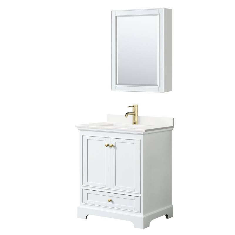Wyndham Collection WCS202030S-QTZ-UNSMED Deborah 30" Free Standing - White / White Quartz Top / Brushed Gold Hardware