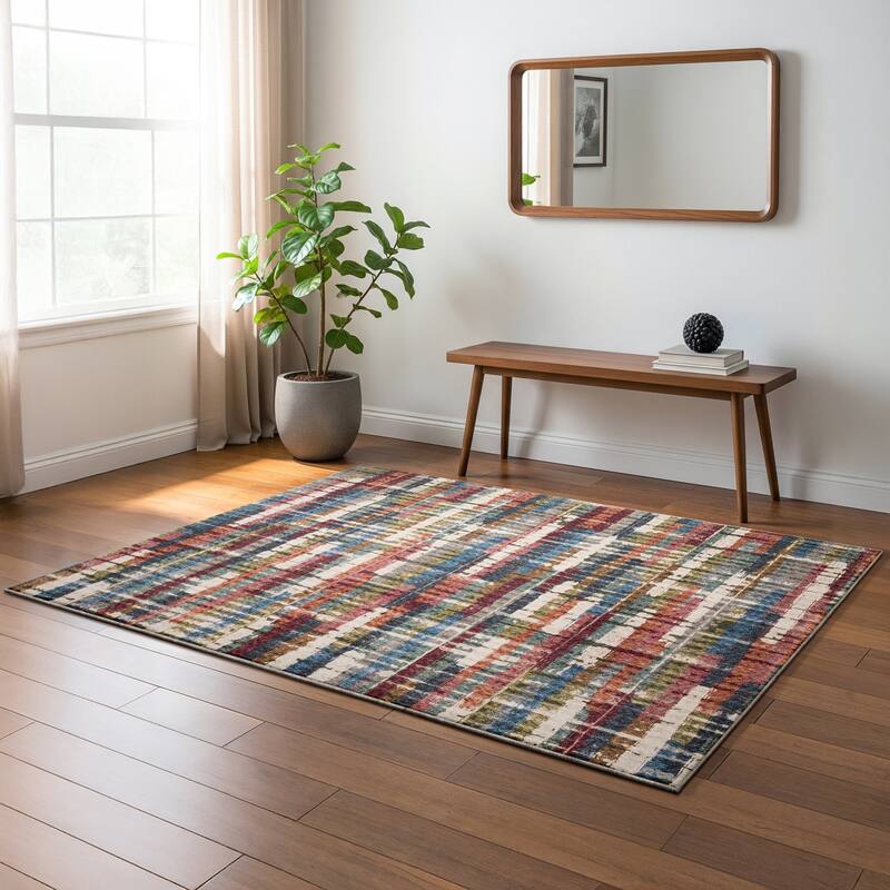 Tobias Modern Abstract Grid Multi-colored Area Rug - 5' 3" x 7' 6" - Rectangle