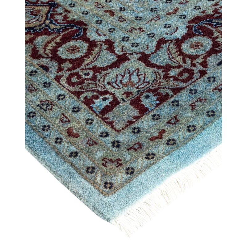 Overton Hand Knotted Wool Vintage Inspired Modern Contemporary Overdyed Blue Area Rug - 8' 1" x 10' 4"