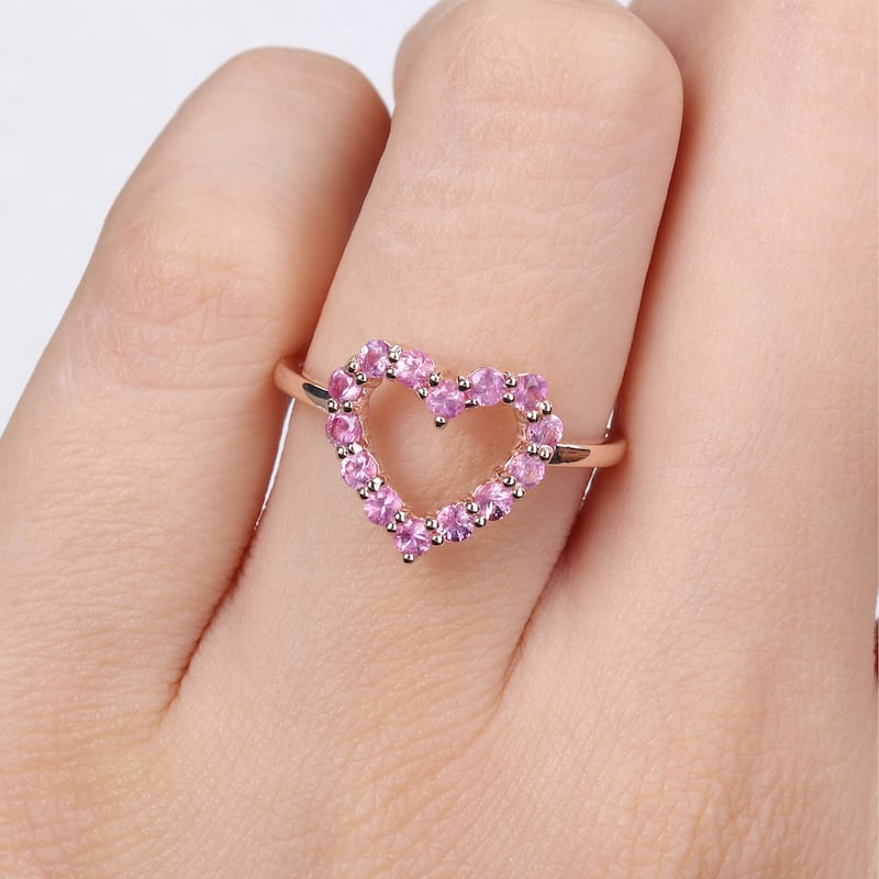 Miadora 3 1/5ct TGW Pink Sapphire 3-Piece Jewelry Set - Heart Necklace Earrings Ring 10k Rose Gold