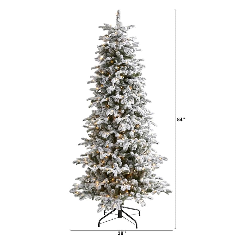7ft. Flocked Fir Artificial Christmas Tree with 550 Warm White Lights and 2090 Branches - Elegant Winter X-Mas Glow