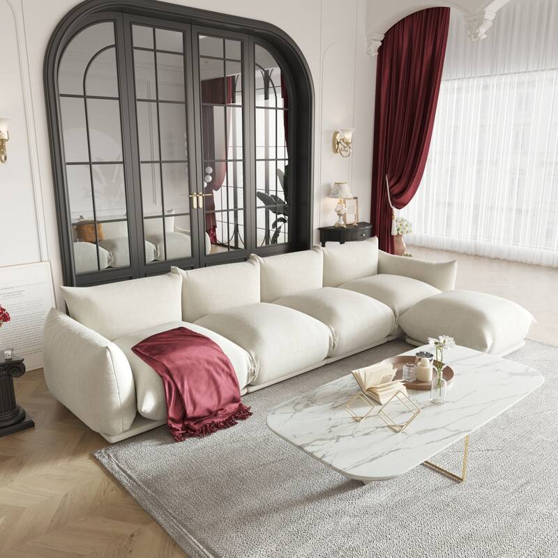 130.7" Modern Modular Sectional Sofa, L-Shape Sectional Sofa with Ottoman for Living Room - Beige