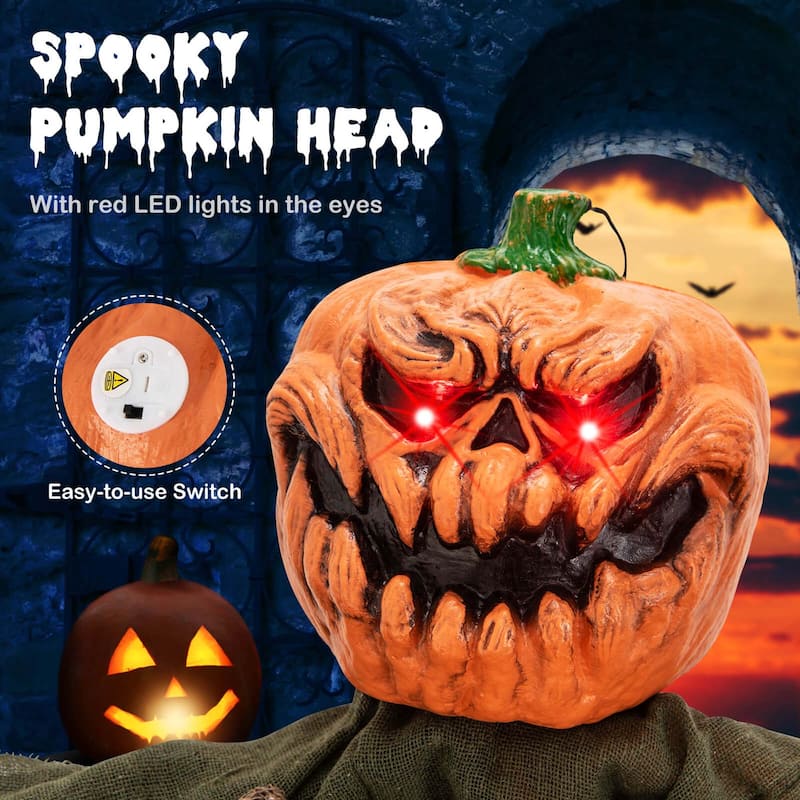 Costway 6 FT Light-up Hanging Pumpkin Ghost with Red Glowing Eyes &