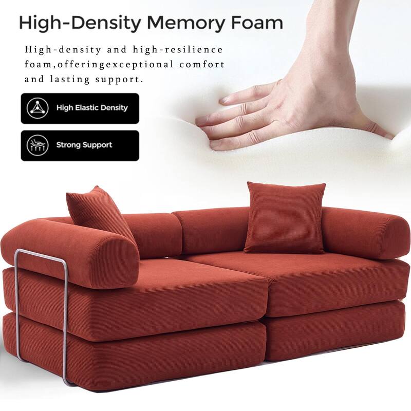 Modular Couch Sofa Bed, Convertible Design with Removable Armrests,Folding Mattress Couch for Small Spaces ,No Assembly