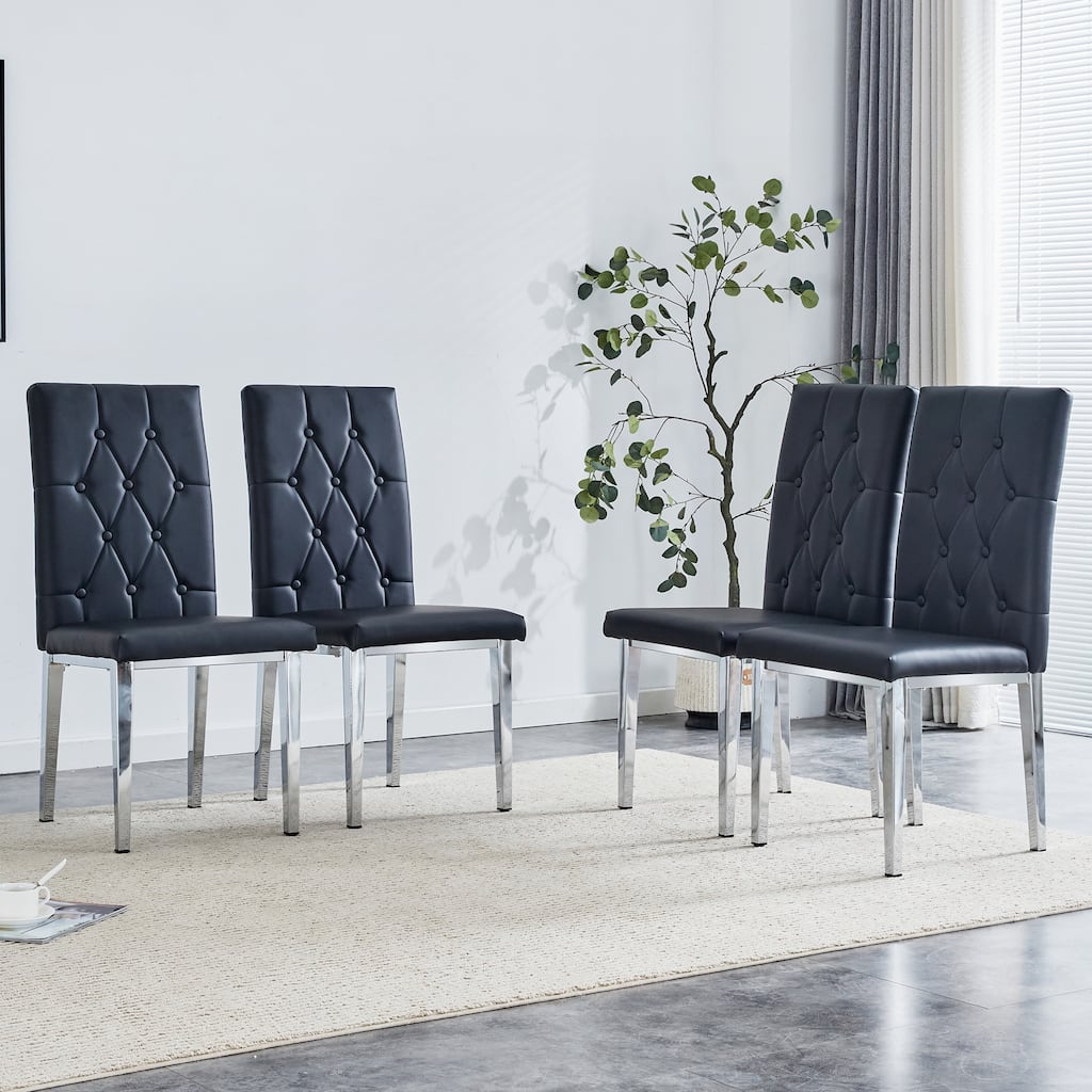 Roomfitters Black/Gray Armless Dining Chairs with Grid Buckle Back Design, Elegant Vintage Look Set of 4 for Dining Room,