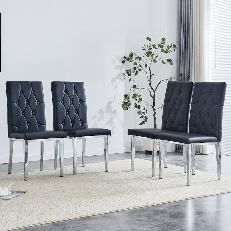 Set of 4 Armless Dining Chairs Brings w/ The Grid & Buckle Design of the Back - Black