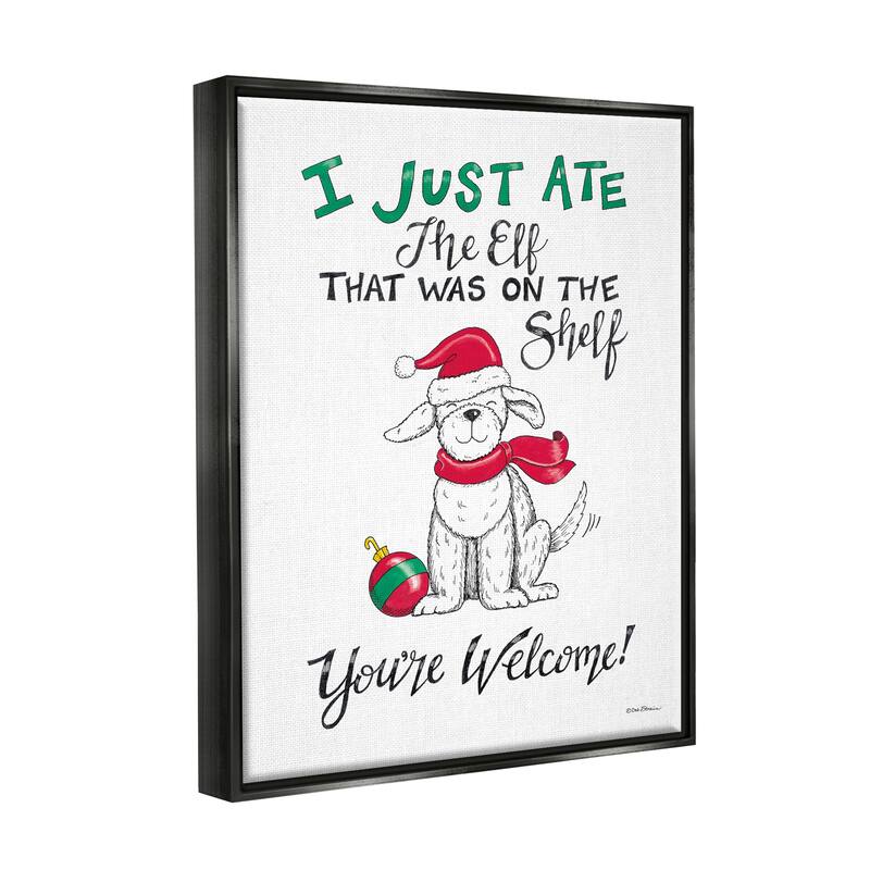 Stupell Funny Christmas Dog Phrase Framed Floater Canvas Wall Art Design by Deb Strain