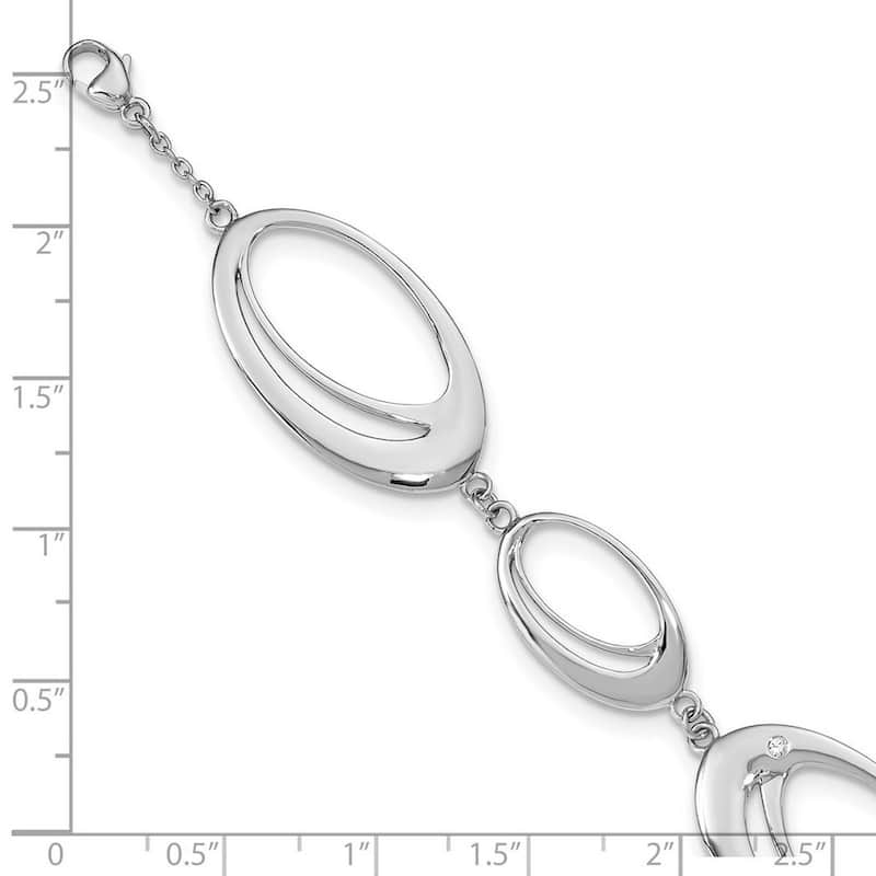 Curata 925 Sterling Silver Polished Fancy Lobster Closure White Ice .02ct. Diamond Bracelet