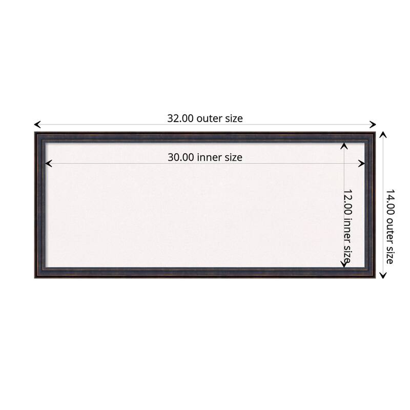Dark Bronze Scoop Wood Framed White Corkboard Bulletin Board - Board Size 30x12