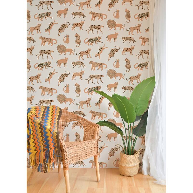 Leah Duncan Tangerine Kitty Kitty Peel & Stick Wallpaper