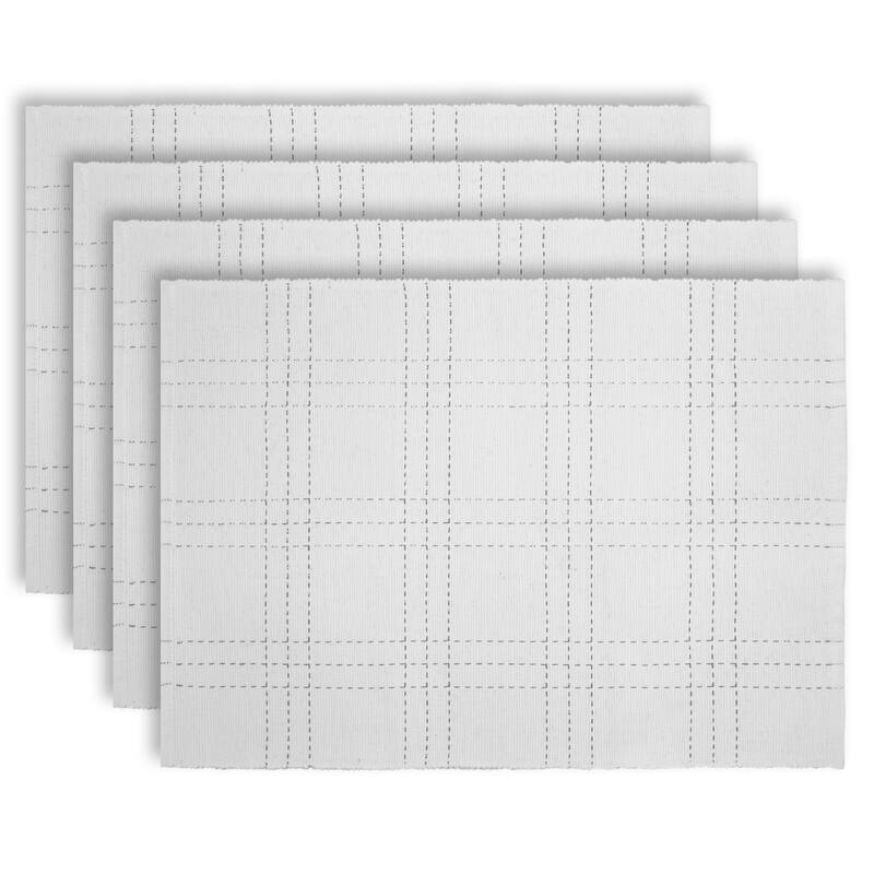 Fabstyles Winter Plaid Set of 4 Cotton Placemats - 13x19 - Silver/White - Set of 4