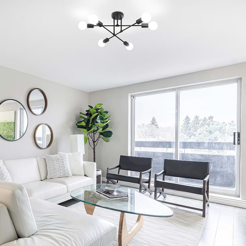 Starsky 6-light Modern Black Sputnik Semi Flush Mount