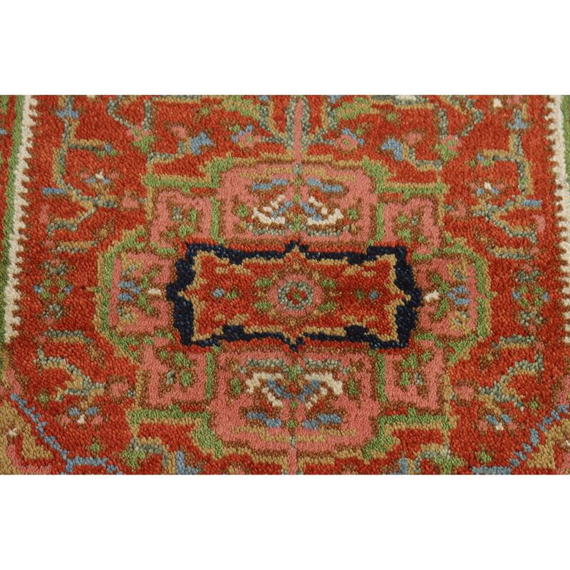 Hand Knotted Oriental 100% Wool Carpet Traditional Geometric Oranges & Rust Heriz (serapi) Runner Rug - 11' 10'' X 2' 6''