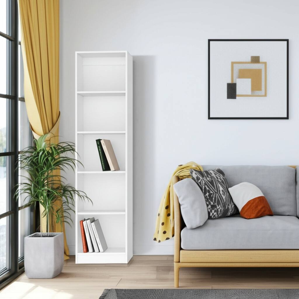 HomeRoots 71" White Wood Five Tier Bookcase