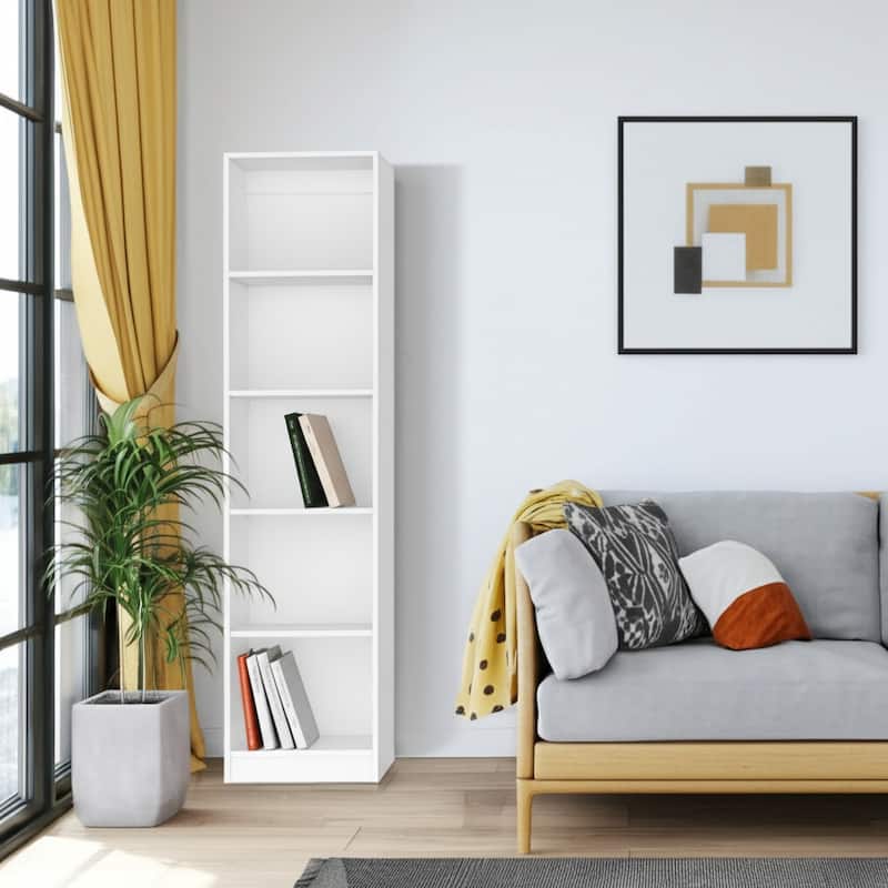 HomeRoots 71" White Wood Five Tier Bookcase - White