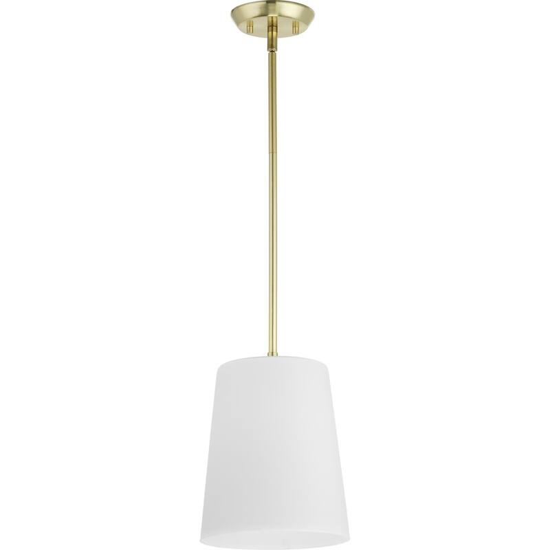 Clarion Collection One-Light Satin Brass Etched White Transitional Pendant - 9 in x 9 in x 11.37 in