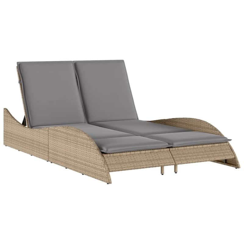 vidaXL Sun Lounger Beige PE rattan 44.9x80.7x28.7 in - 44.9" x 80.7" x 28.7"/ 1