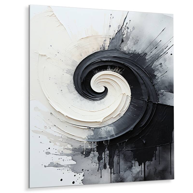 Designart "Black And White Zen Spiral I" Abstract Spirals Metal Wall Art Prints