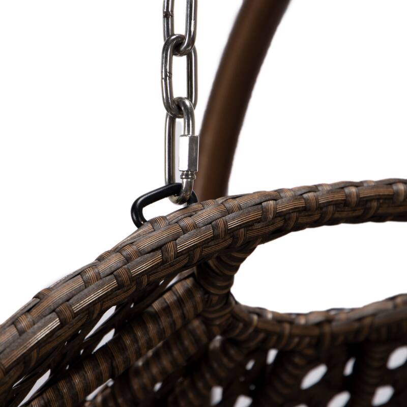 LeisureMod Mendoza Dark Brown 2 Seater Wicker Patio Hanging Double Swing Chair for Patio Porch Backyard Garden - 53"