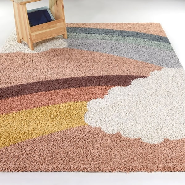 slide 2 of 10, Mod-Tod Bella Kids Rainbow Shag Area Rug 5'3" x 7' - Pink