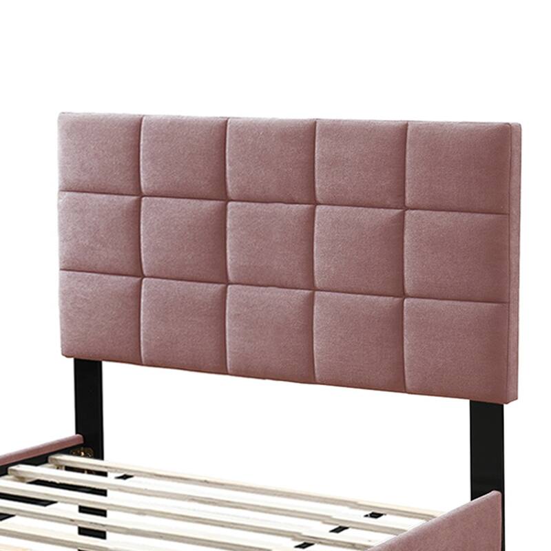 Brushed Linen Fabric Adjustable Headboard Full Bed with Biscuit Tufting Design