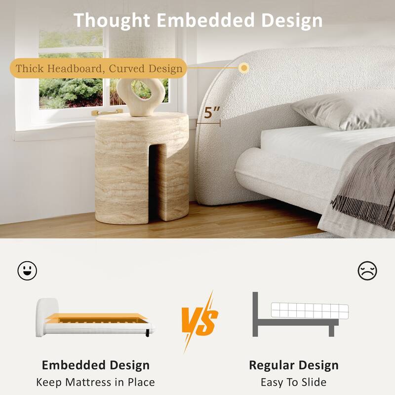 Upholstered Platform Bed with Curve-Shaped Design