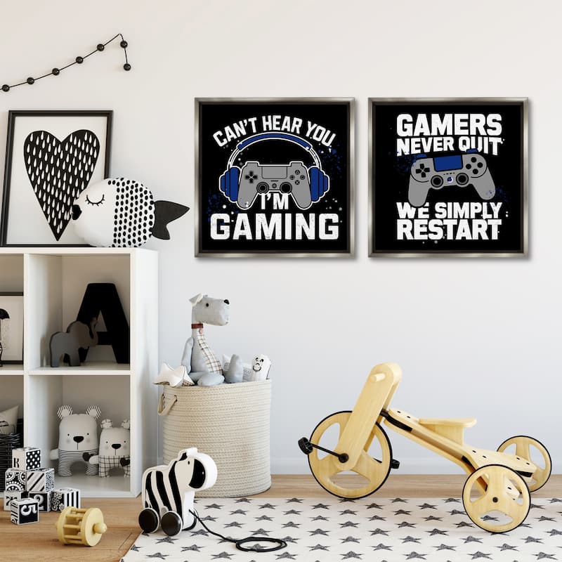Stupell Hardcore Gamer Expressions Framed Floater Canvas Wall Art Design By Kim Allen (Set of 2)