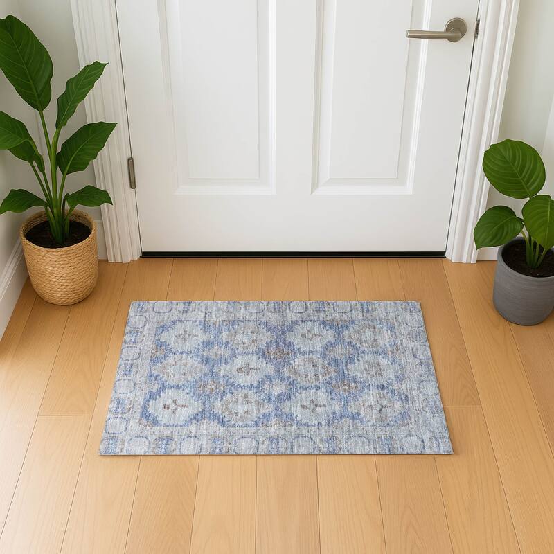 Premium Washable Super Soft Vintage Traditional Mayfield Rug - Blue - 1'8" x 2'6"