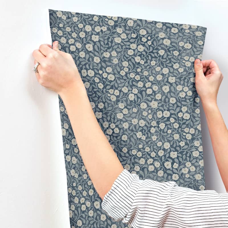 Chesapeake Poppy Trail Dark Blue Floral Wallpaper