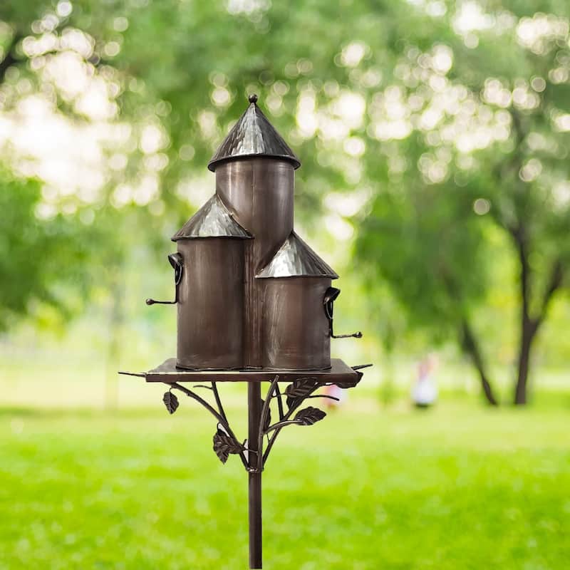 Tall Cylinder Triple Birdhouse Take- Silver Finished