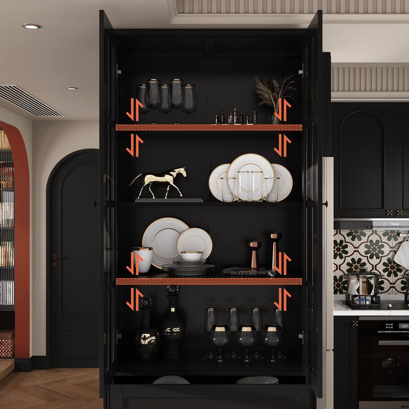 78.7" Combo Buffet Bookcase Storage Cabinet Glass Bookshelf Display