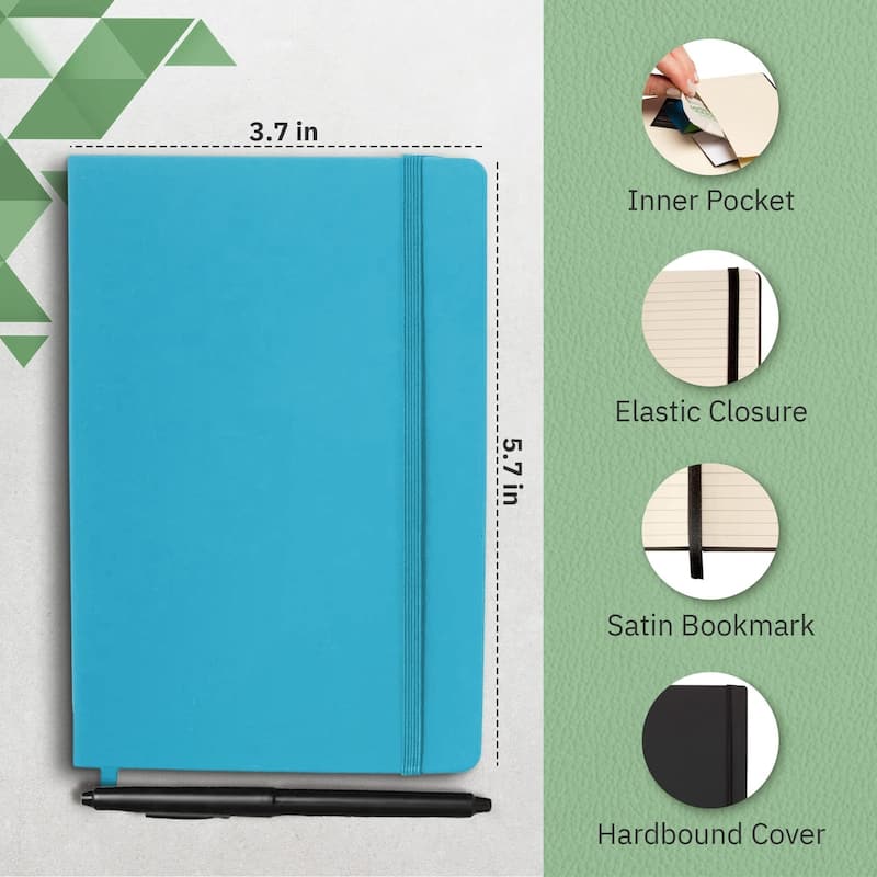 Paper Junkie Simply Genius A6 Dotted Hardcover Notebooks (Turquoise, 12 Pack)
