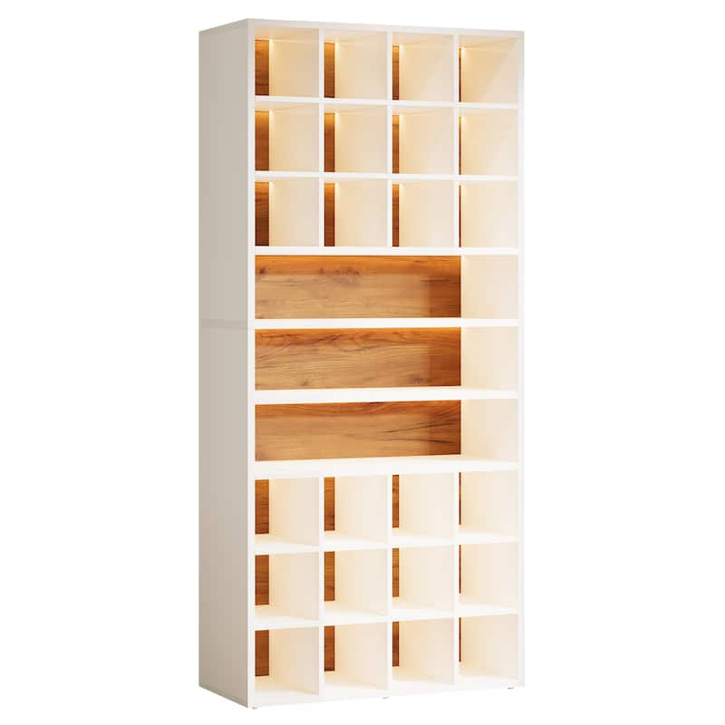 Tall LED Shoe Cabinet with 24 Compartments for Entryway Living Room