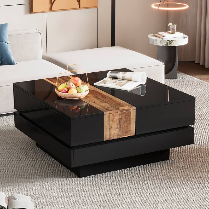 31.4" High Glossy Coffee Table with Sliding Tabletop and Hidden Storage Compartment
